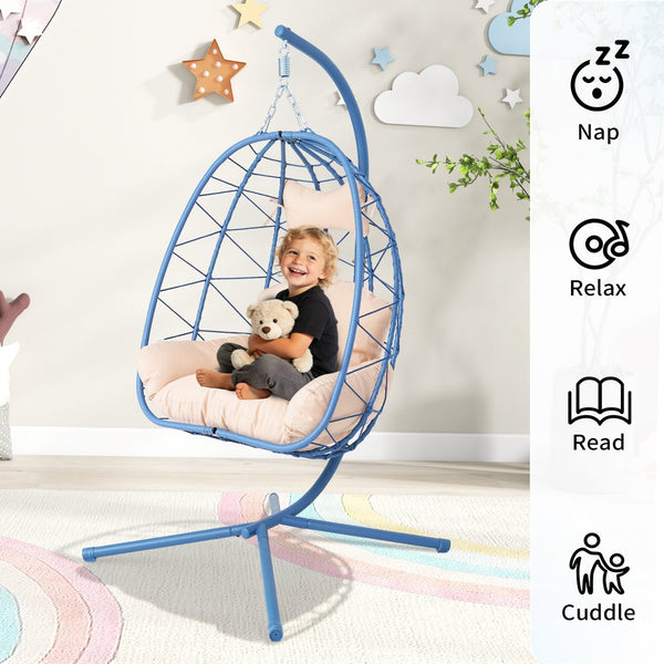 English Elm Hanging Egg Chair with Pe Wicker Stand Ergonomic Swing Seat for Patio or Bedroom T5880P497570