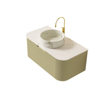 English Elm Dina Floating Bathroom Vanity Sintered Stone Top Glass Basin Striped Plywood Cabinet W2615S00564