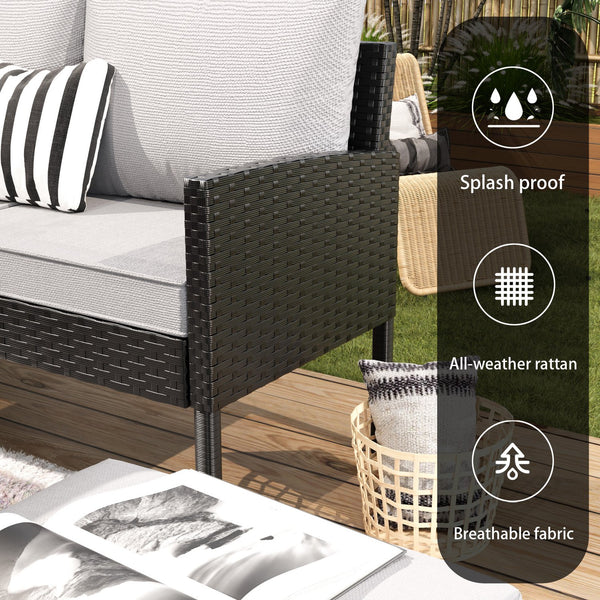 English Elm Small Patio Pe Rattan 7 Piece Outdoor Set with Tempered Glass Table and Cushioned Seating W2071P365907