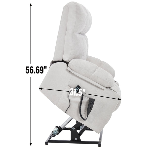 English Elm Dual Motor Power Lift Recliner with Massage Heat and Leatherair Upholstery for Living Room Beige W3224P295282