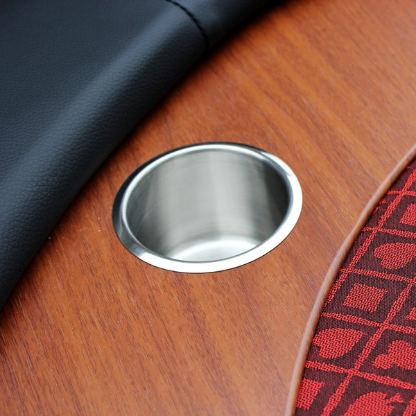 English Elm 96" Oval Poker Table Seats 10 with Speed Felt Surface Stainless Steel Cup Holders Red W2748S00049
