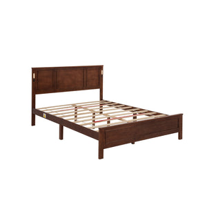 English Elm Queen Pinewood Platform Bed Farmhouse Tall Panel Headboard with Led Lighting and Usb Ports Walnut W504P391092