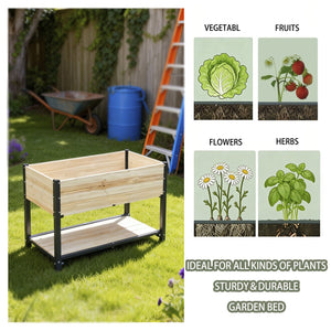 English Elm New Solid Iron and Wood Raised Garden Bed Ergonomic Standing Planter for Patio W1431P470876