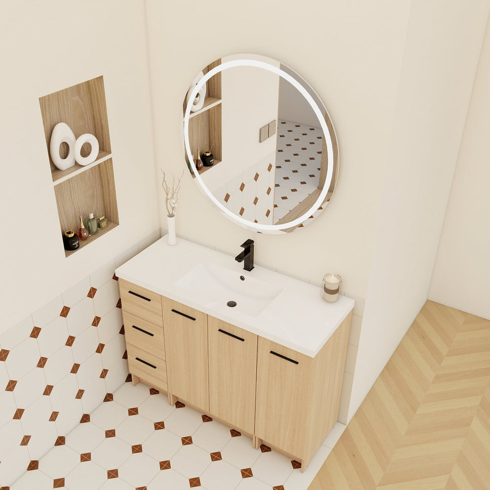 English Elm 48" Light Oak Wall Mounted Bathroom Vanity Modular Cabinet with Gel Coat Sink Top W3450S00110