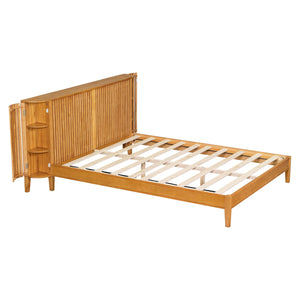 English Elm Christopher Knight Home® - Queen Solid Wood Bed with Slat Headboard, Dual 3-Layer Side Storage & Display Shelves, Sturdy Framing N758Q532728N