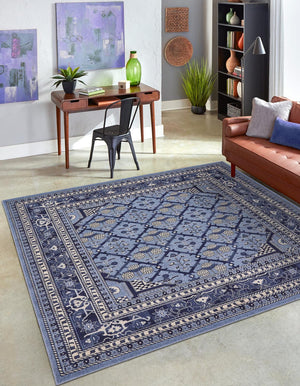 Unique Loom La Jolla Trellis Machine Made Geometric Rug Blue, Blue/Ivory/Navy Blue/Light Blue 7' 10" x 7' 10"
