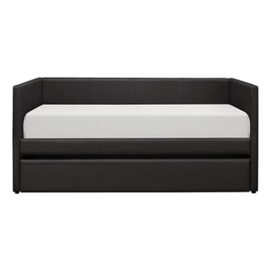 English Elm Black Faux Leather Daybed with Under-Trundle — Contemporary Adra Design, Solid Wood Frame, Space-Saving Lounge/Guest Bed B011S01504