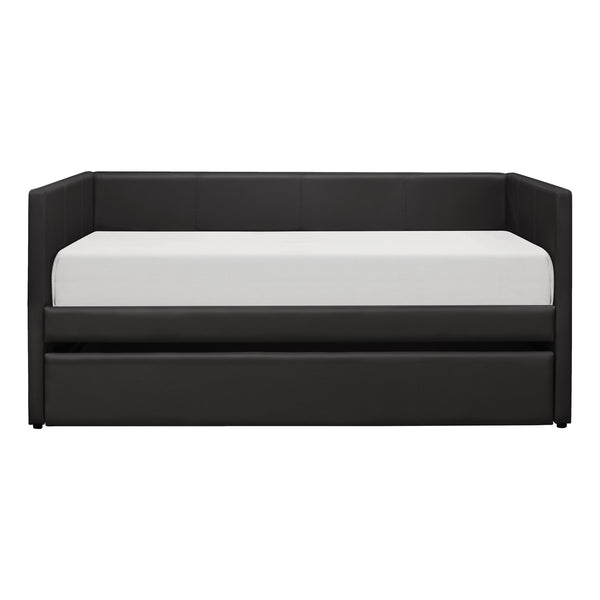 English Elm Black Faux Leather Daybed with Under-Trundle — Contemporary Adra Design, Solid Wood Frame, Space-Saving Lounge/Guest Bed B011S01504
