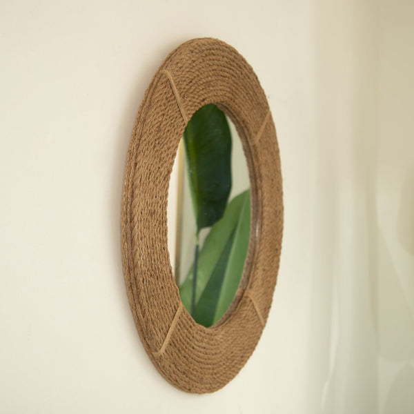English Elm 24'' Breeza Mirror Hand‑Woven Hemp Frame Round Bamboo Wall Mirror Earth Yellow Rustic Chic Decor W2615P346490