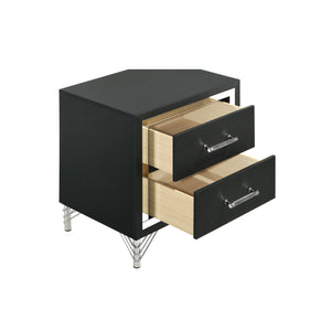 English Elm 2 Drawer Modern Nightstand Black Lacquer Finish Chrome Pulls Bedroom Storage B016P460550