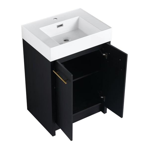 English Elm 24 Inch Freestanding Bathroom Vanity With Resin Sink, Soft-Close Doors & Adjustable Storage Options W999S00177