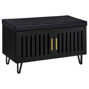 English Elm Astor Smoked Finish Entryway Bench with Drawer Open Shelving and Faux Leather Seat Black B062P440401