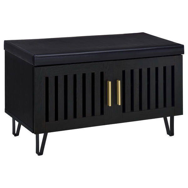 English Elm Astor Smoked Finish Entryway Bench with Drawer Open Shelving and Faux Leather Seat Black B062P440401