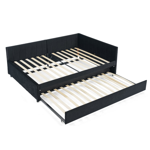 English Elm Full Size Daybed With Trundle - Stylish Velvet Sofa Bed Frame For Cozy Spaces & Overnight Guests W1413S00086