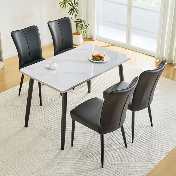 English Elm Table and Chair Set Rectangular Tempered Glass Top with 4 Black Pu Leather Seats W1151S04628