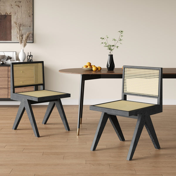 English Elm Christopher Knight Home® - Chandigarh Modern-Rustic Dining Room Chairs Set Of 2, Black Frame With Natural Cane For Comfort N768P241397B