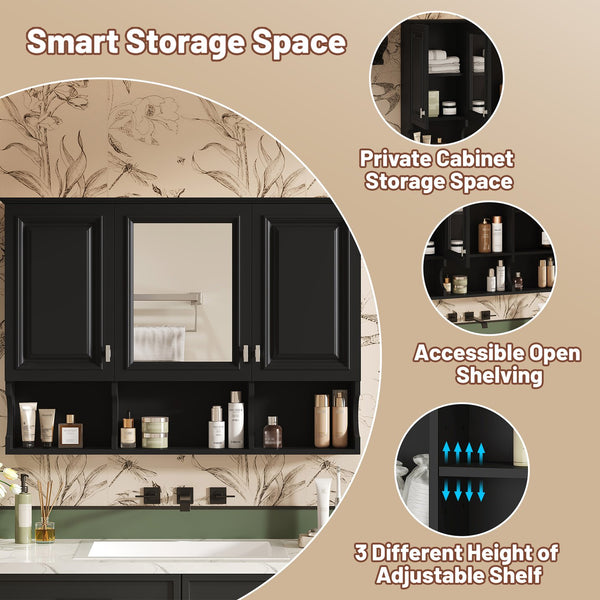 English Elm 3-in-1 Wall Mounted Bathroom Medicine Cabinet with Soft Close Mirror and Towel Bar Black N710P358620B
