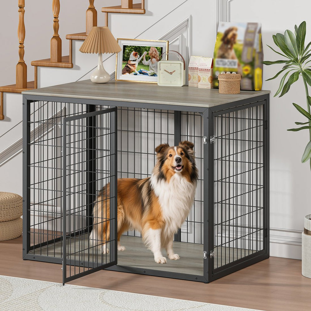 English Elm 47'' Furniture Style Dog Crate with 3 Doors Large Breed Cabinet Side Table Grey W1820P356886
