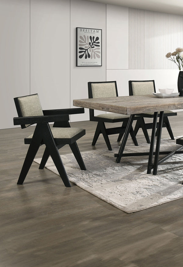 English Elm Contemporary 7-Piece Black Dining Set With Comfortable Upholstered Chairs For Modern Spaces B2741S00014