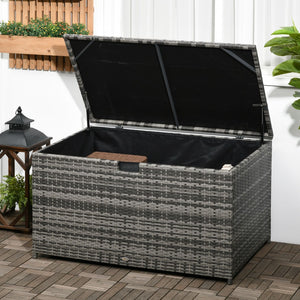 English Elm Outsunny 113 Gallon Waterproof Rattan Deck Box For Outdoor Storage, Cushions, Tools & More! W2225P217537-GIGA