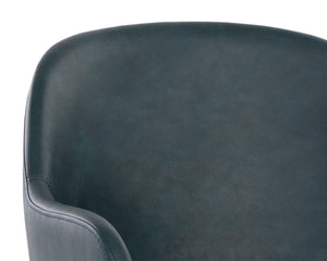 Sunpan Hensley Dining Armchair - Modern Urban Design with Faux Leather and Stylish Matte Black Legs Dark Teal
