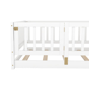 English Elm Twin Montessori Pine Floor Bed with Perimeter Fence Door and Slatted Base for Kids W1820P399071