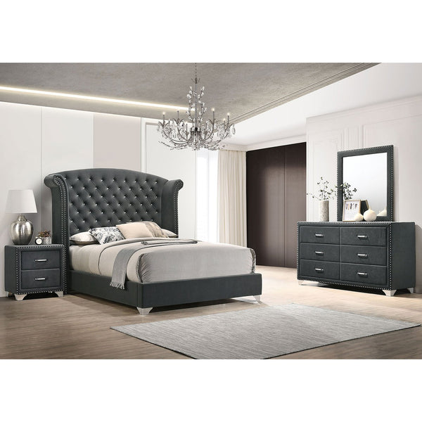 English Elm Kennedy Grey 4-Piece Queen Bedroom Set - Luxurious Upholstery, Elegant Tufting & Modern Glam Style B062S01350