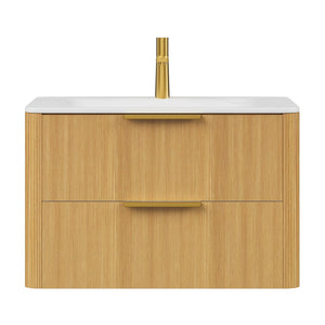 English Elm ZANE Floating 30" Vanity with Integrated Hot-Press Sintered Stone Basin, Soft-Close Drawers, Plywood Cabinet W2615P360722