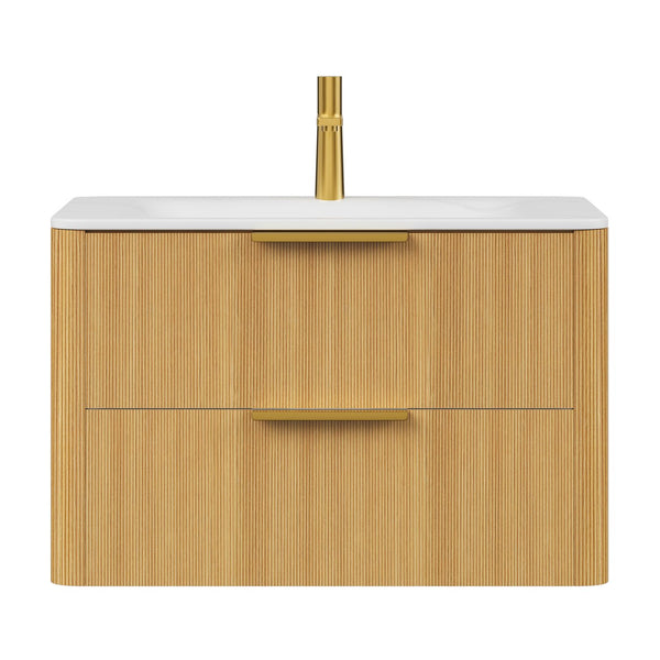 English Elm ZANE Floating 30" Vanity with Integrated Hot-Press Sintered Stone Basin, Soft-Close Drawers, Plywood Cabinet W2615P360722