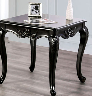 English Elm 1pc Champagne Finish End Table with Ornate Carvings Cabriole Legs Solid Wood Veneer Accent Table B2741P361115