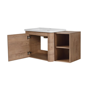 English Elm 36'' 36" Wall-Mounted Vanity with White Ceramic Sink, Plywood Shelves, Soft-Close Door & Rounded Edges W999S00379