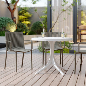 English Elm Summer 5 Piece Stackable Polypropylene Outdoor Dining Set with Round Table for Patios Warm Grey,White W3450S00023