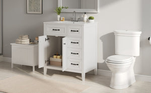 English Elm [video] 30 Inch Freestanding Bathroom Vanity White Mdf Pine Legs Ceramic Sink Soft Close N759P394442K