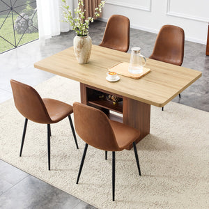 English Elm Scalable Extendable Dining Set Wood Grain Table with Tech Fabric Chairs Modern Luxe W1151S04669
