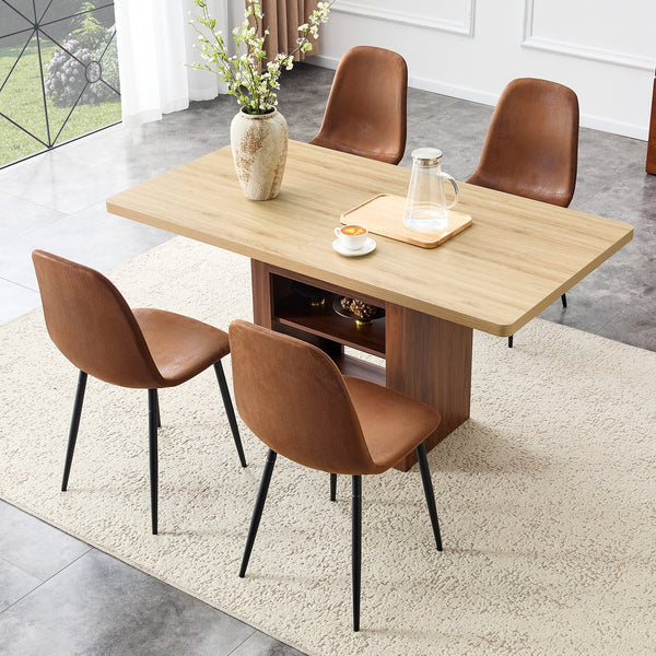 English Elm Scalable Extendable Dining Set Wood Grain Table with Tech Fabric Chairs Modern Luxe W1151S04669