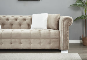English Elm Reversible L Shaped Velvet Sectional with Tufted Back Nailhead Trim Parlor Elegance B205S00005