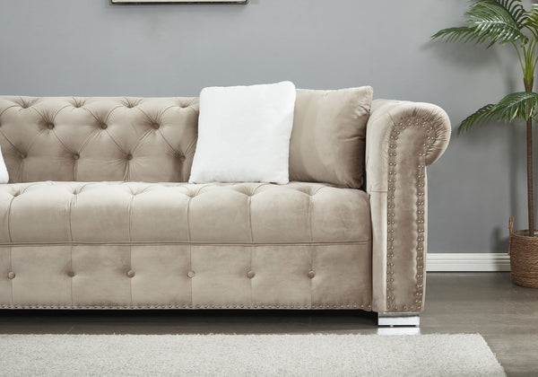 English Elm Reversible L Shaped Velvet Sectional with Tufted Back Nailhead Trim Parlor Elegance B205S00005