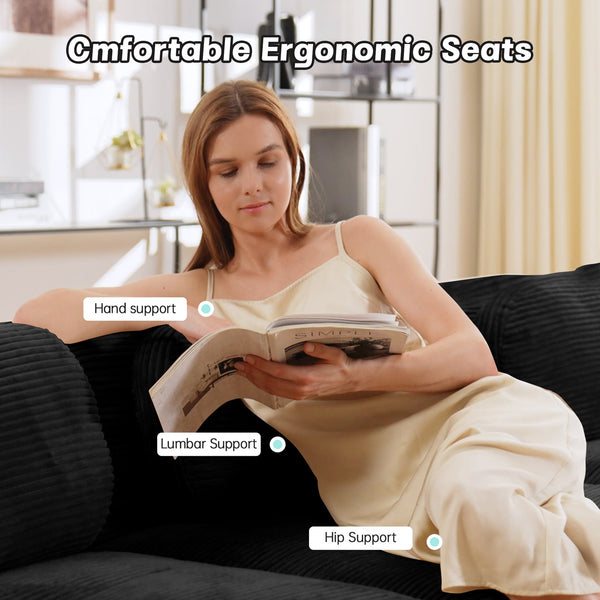 English Elm U-shaped Corduroy Sectional Sofa Modular Deep Lounge Design for Living Rooms W714S01363