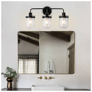 English Elm 3-Light Black Modern Glass Sconce for Bathroom Bedroom Living Room Entryway 22.8"L E26 Socketlington T3177P283991