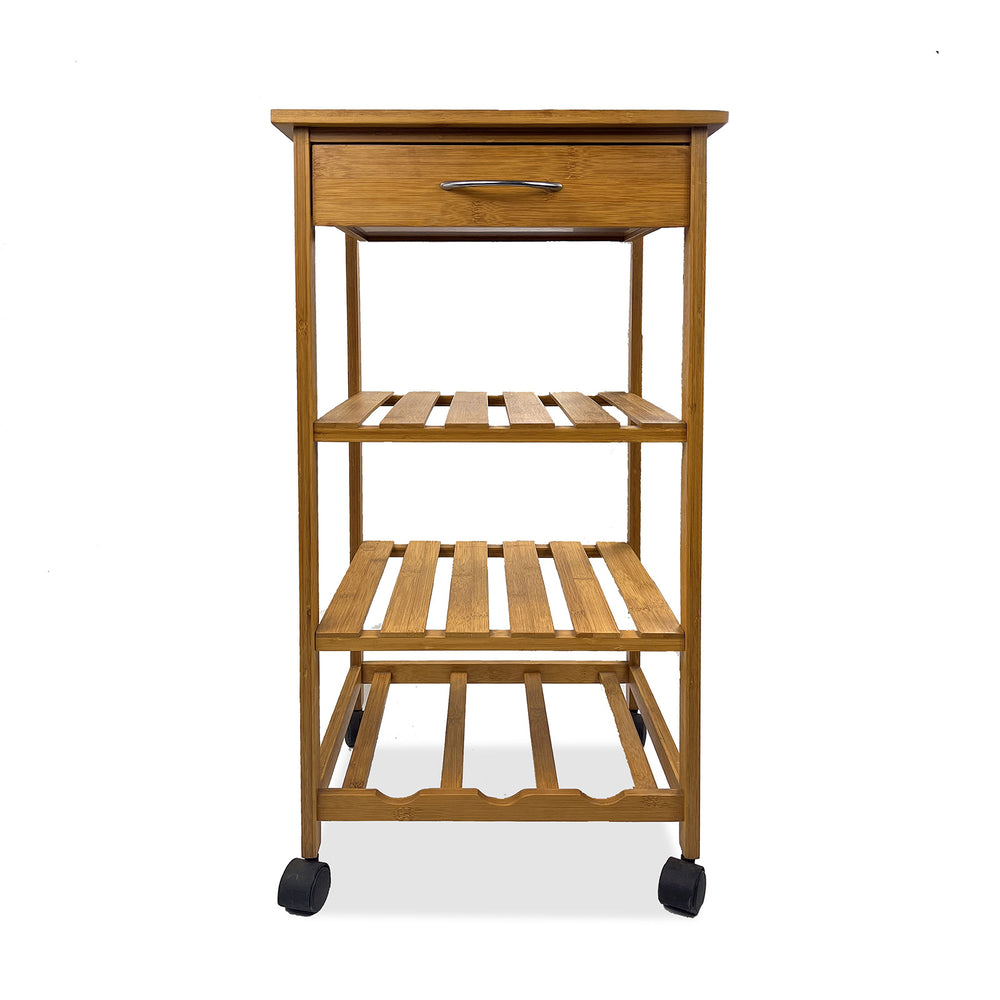 English Elm Modern Bamboo Trolley with Three Open Shelves and Drawer — Compact Mobile Kitchen Cart, 14.5"W x 34.5"H Natural 17 L x 34 W x 5 H B2741P341690