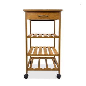 English Elm Modern Bamboo Trolley with Three Open Shelves and Drawer — Compact Mobile Kitchen Cart, 14.5"W x 34.5"H Natural 17 L x 34 W x 5 H B2741P341690
