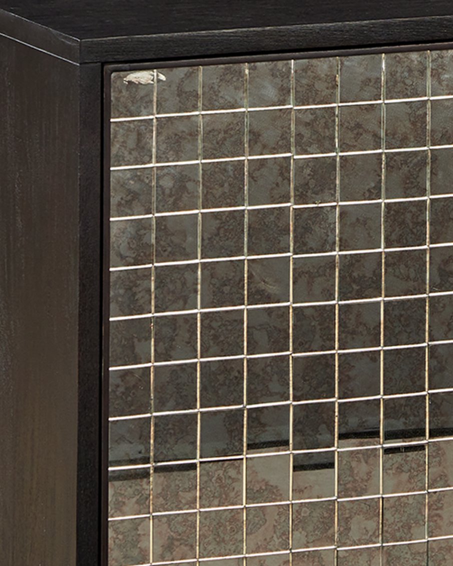 Currey & Company Mosaico Credenza: Stunning Antique Mirror Mosaic Design In Black Mango Wood - Elegant Storage Solution Black Mango Wood ,Glass 3000-0330-currey-company