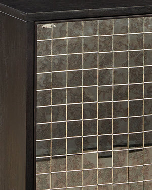 Currey & Company Mosaico Credenza: Stunning Antique Mirror Mosaic Design In Black Mango Wood - Elegant Storage Solution Black Mango Wood ,Glass 3000-0330-currey-company