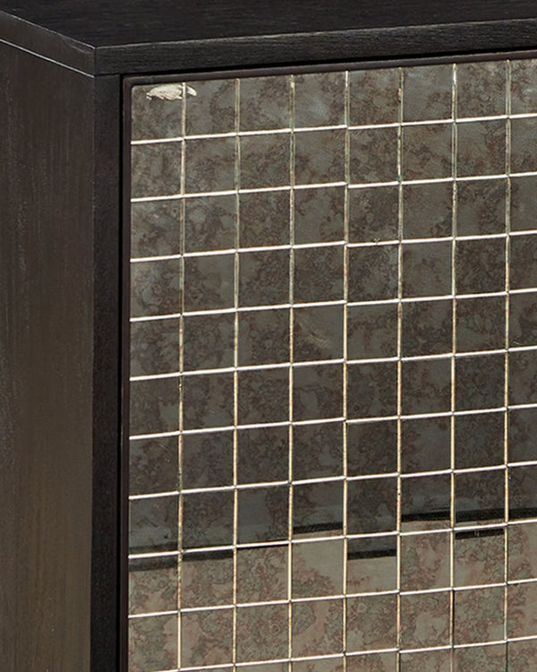 Currey & Company Mosaico Credenza: Stunning Antique Mirror Mosaic Design In Black Mango Wood - Elegant Storage Solution Black Mango Wood ,Glass 3000-0330-currey-company