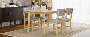 English Elm Rustic Farmhouse Five Piece Dining Set Rubberwood Legs Upholstered Chairs for Kitchen Natural N752S000089A