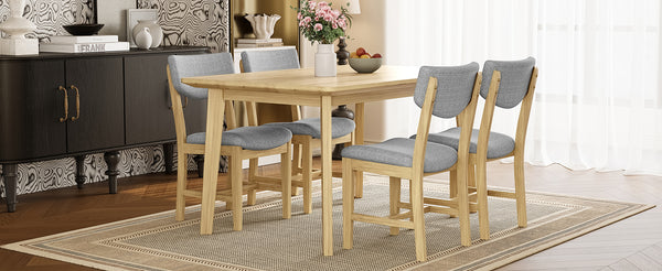 English Elm Rustic Farmhouse Five Piece Dining Set Rubberwood Legs Upholstered Chairs for Kitchen Natural N752S000089A