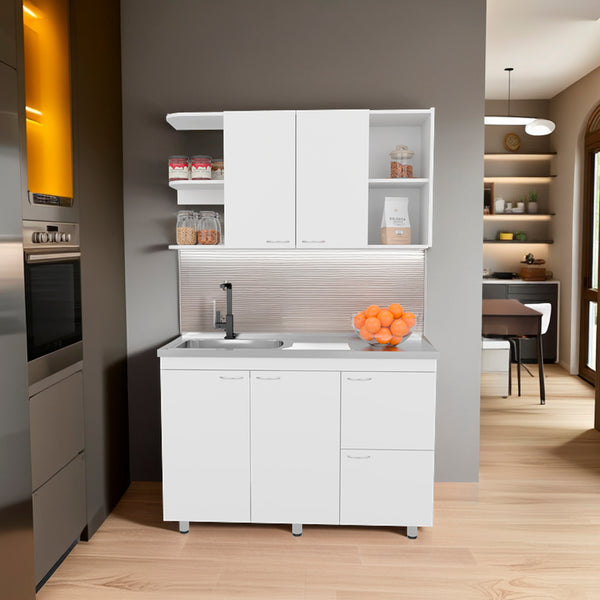 English Elm Gallup Wall Mount Vanity Sink Cabinet White Finish Compact Storage for Small Spaces B092S00305