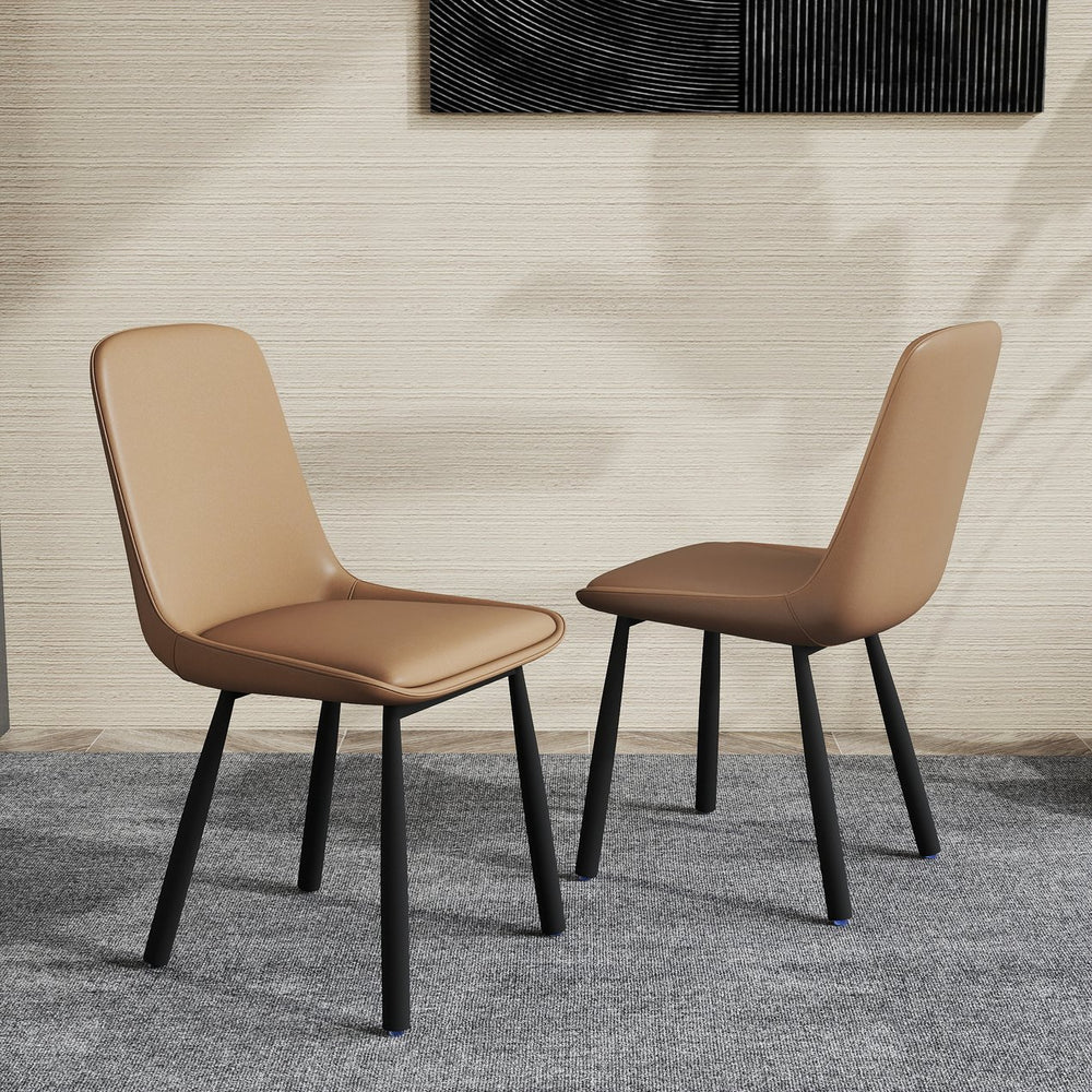 English Elm Modern Nordic Faux Leather Upholstered Dining Chairs Iron Legs Kitchen Set of 2 Khaki+Black W1535P460731