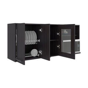 English Elm Hasselt Wall Mounted Kitchen Cabinet with Microwave Shelf Dish Rack and Pantry Storage B070S00414