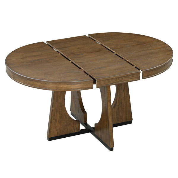 English Elm Trexm Extendable Round Dining Set Oak Veneer Sculptural Base Seats Four to Six Walnut ST000131AAP-2026